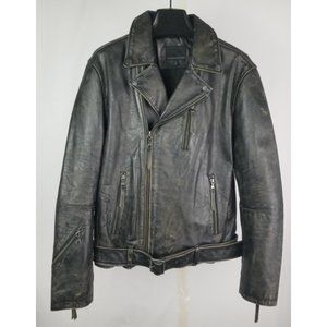 Banana Republic Men's Genuine Distressed Leather Biker Jacket with Belt